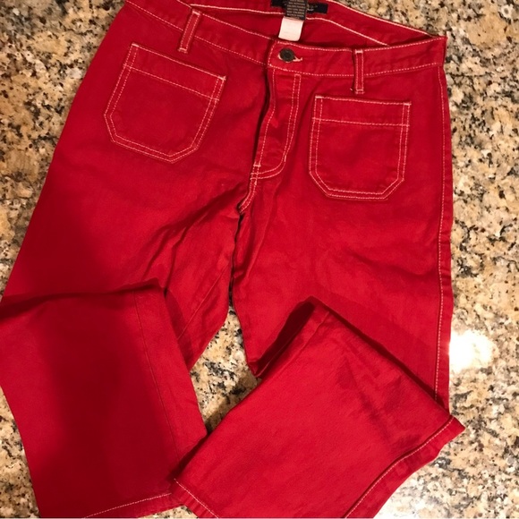 🦌VINTAGE RARE Abercrombie & Fitch Red Cropped Jeans - Picture 6 of 9